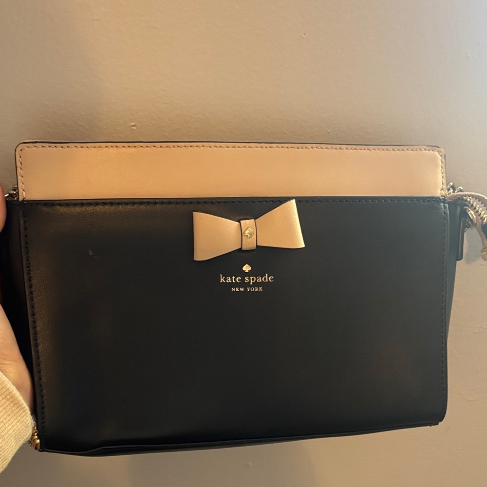 Kate Spade Black and Tan Wristlet with Bow Accent